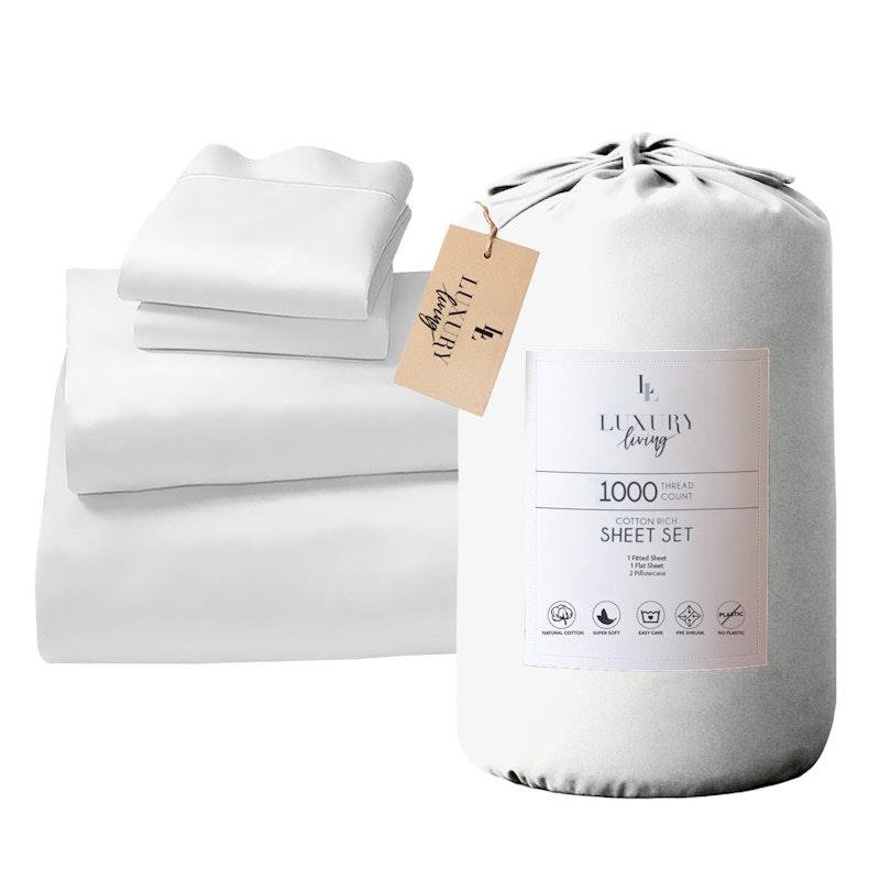 Buy 1000 Thread Count Cotton Rich King Bed Sheets 4-Piece Set White ...