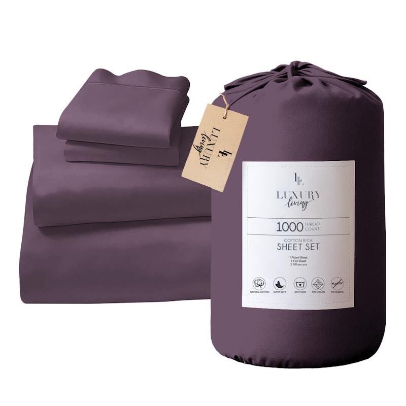 1000 Thread Count Cotton Rich King Bed Sheets 4-Piece Set Lilac