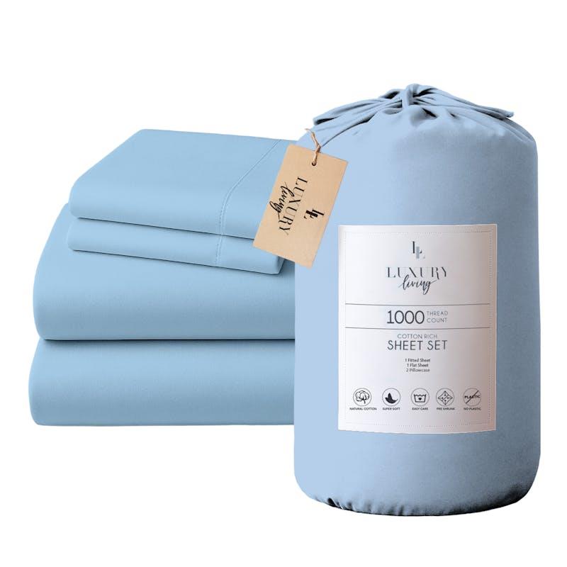 1000 Thread Count Cotton Rich King Bed Sheets 4-Piece Set Blue