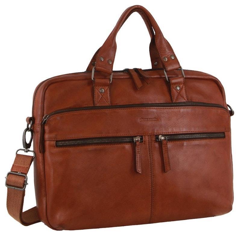 Pierre Cardin Multi-Compartment Leather Computer Bag Cognac