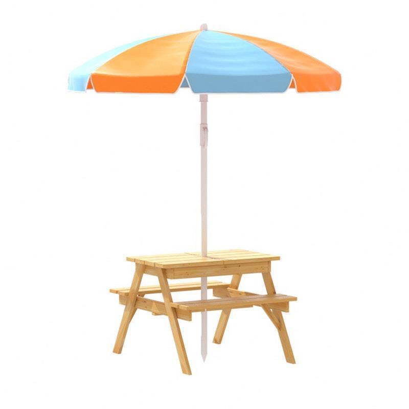 Keezi Kids Outdoor Table and Chairs Picnic Bench Umbrella Set Water Sand Pit Box 1Unit