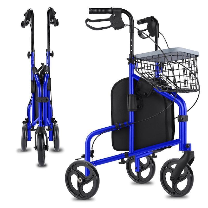 Altus 3 Wheel Rollator Walker with Wire Storage Tray & Zip Bag Blue