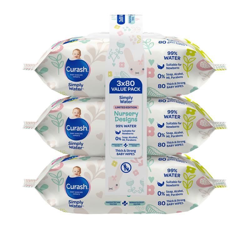 Curash Simply Water Wipes Bunny's Limited Edition 3 x 80 Pack