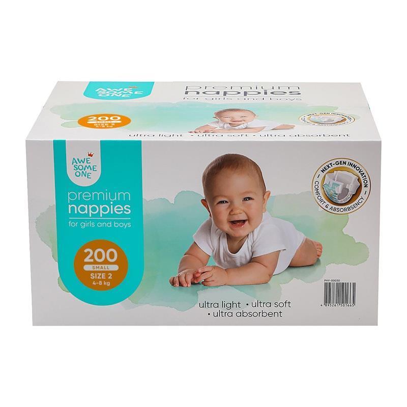 Awesome One 200PK Size 2 Ultra Light Ultra Soft Ultra Absorbent Nappies Pack