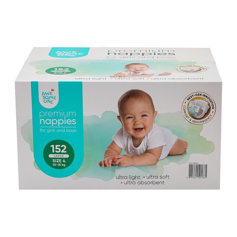 Awesome One 152PK Size 4 Ultra Light Ultra Soft Ultra Absorbent Nappies Pack