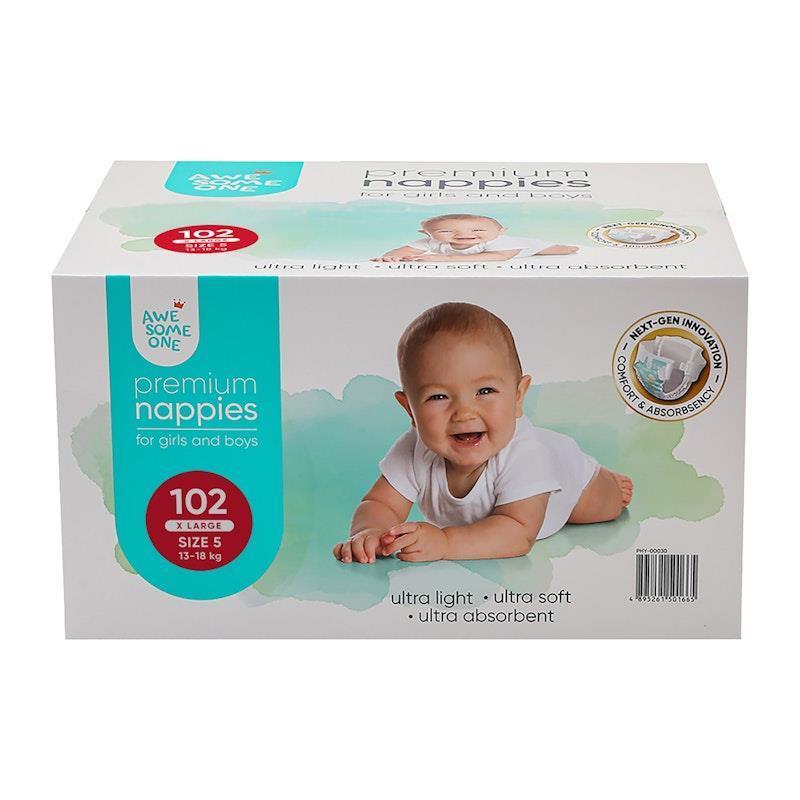 Awesome One 102PK Size 5 Ultra Light Ultra Soft Ultra Absorbent Nappies Pack