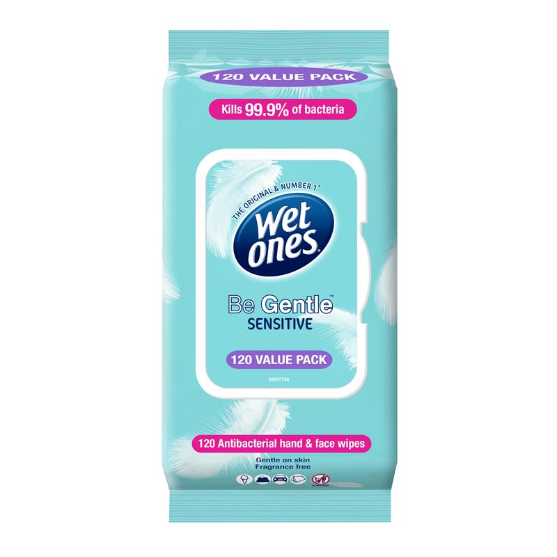 Wet Ones Be Gentle Sensitive Antibacterial Wipes 120 Pack Exclusive Size