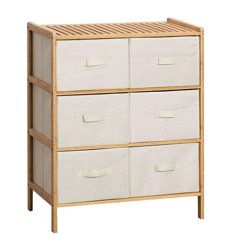 Clevinger 6 Tier Bamboo Storage Cabinet with Fabric Drawers Home Organizer 1Unit