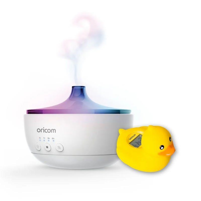 Oricom OBHAD200 4-IN-1 Aroma Diffuser Humidifier Night Light Speaker + 02SD Duck Digital Bath Room Thermometer Bundle