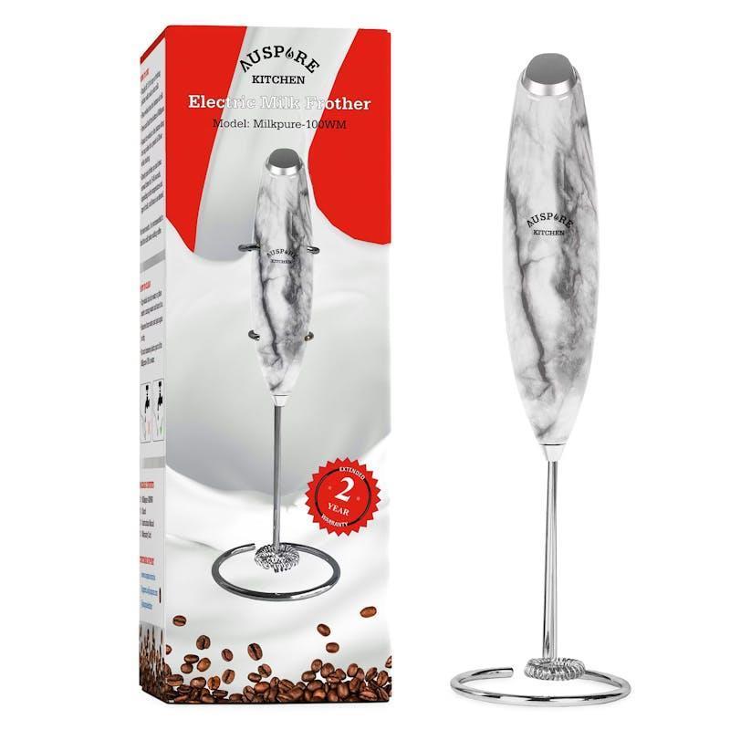 AUSPURE Milk Frother Handheld Electric Whisk White Marble
