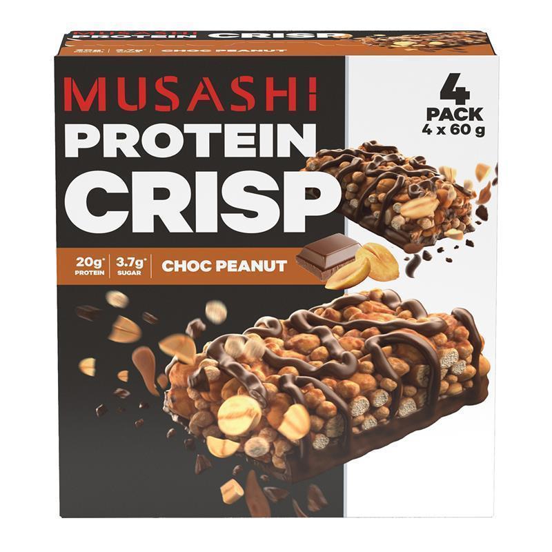 Musashi Protein Crisp Bar Choc Peanut 60g 4 Pack