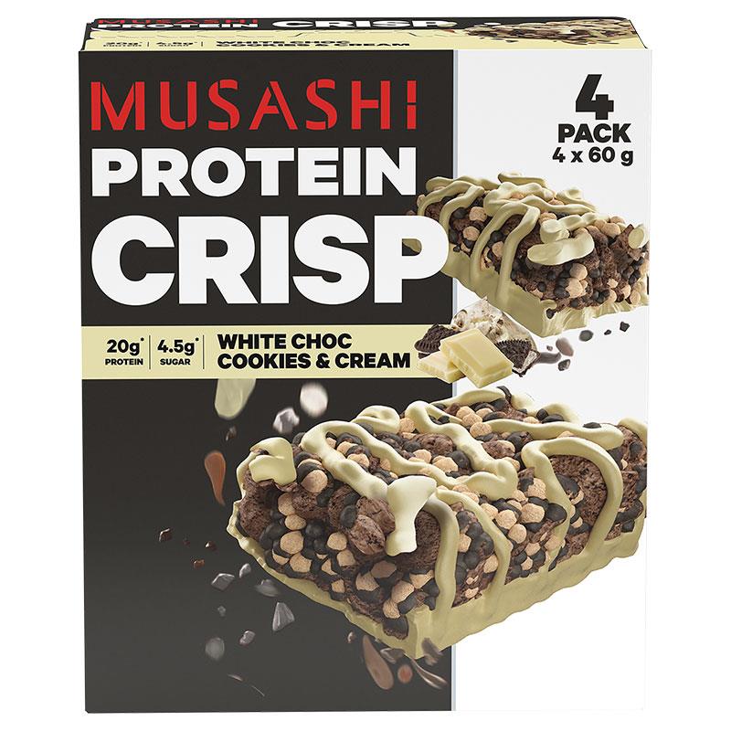 Musashi Protein Crisp Bar White Choc Cookies & Cream 60g 4 Pack