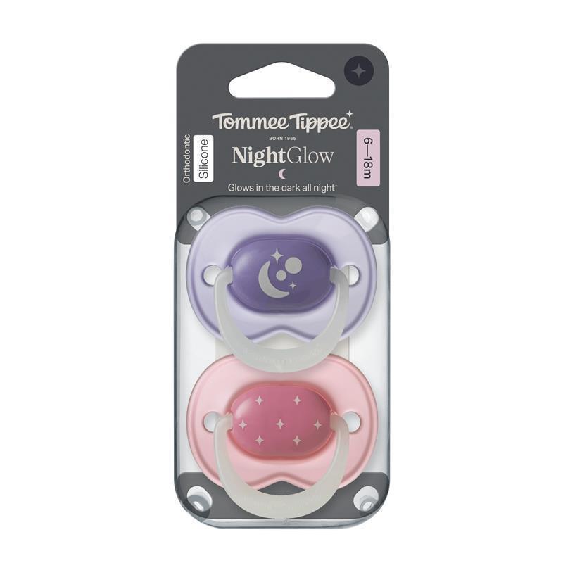 Tommee Tippee NightGlow 6-18 Months 2 Pack Soothers Assorted Colours