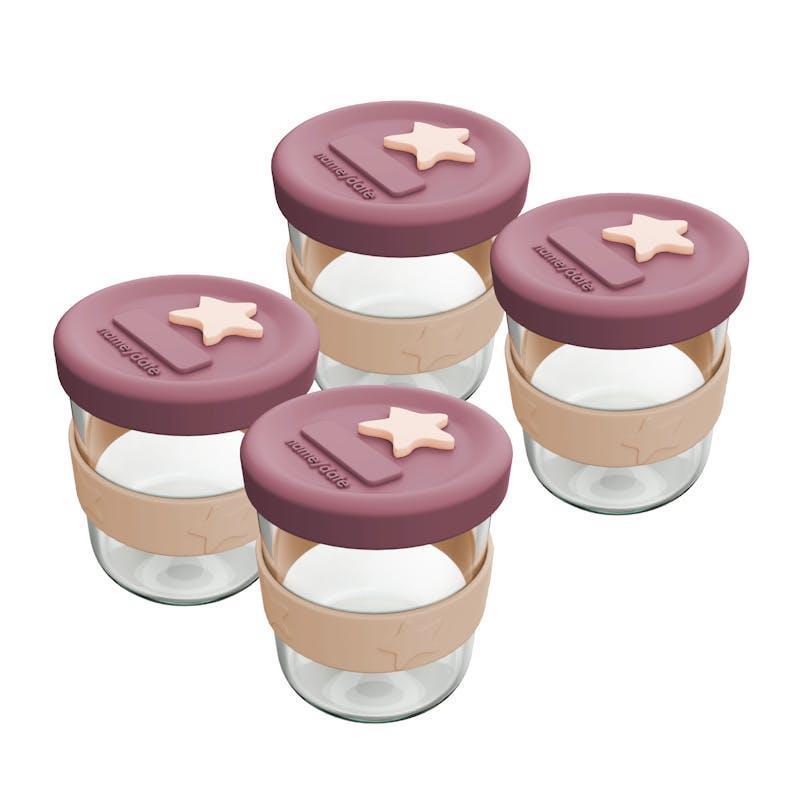 Cherub Baby Silicone & Glass Baby Food Containers 180ml Dusty Rose & Sand 4 Pack