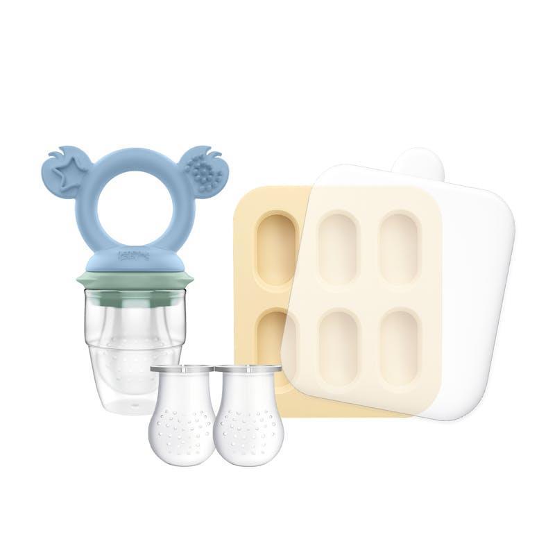 Cherub Baby Silicone Baby Fresh Food Feeder+Nibble Tray + Replacement Net Cerulean Sage & Sand Bundle