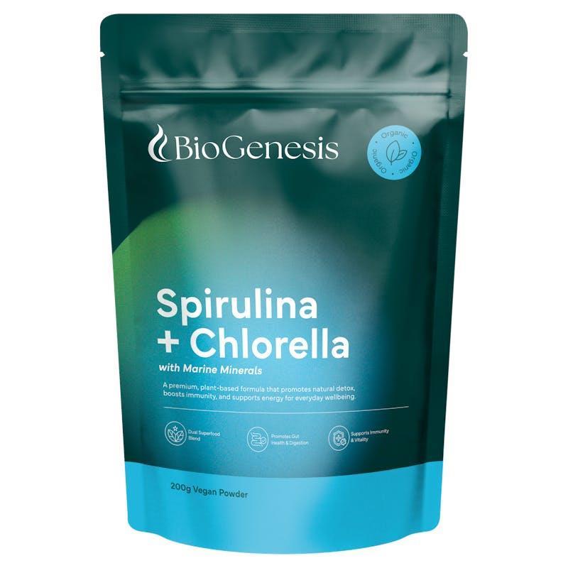 BioGenesis Organic Spirulina & Chlorella with Marine Minerals 200G Powder