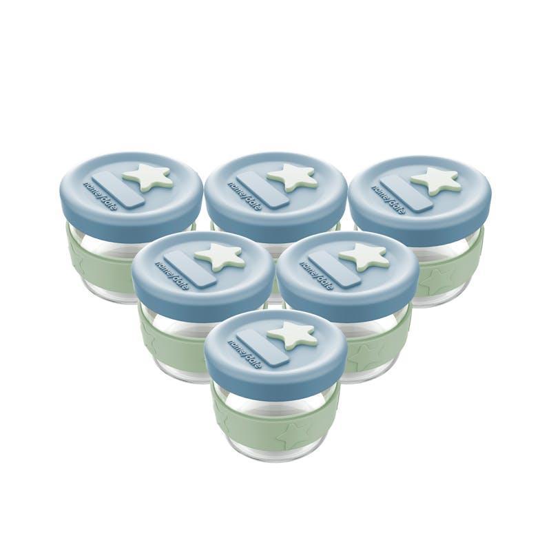 Cherub Baby Silicone & Glass Baby Food Containers 120ml Cerulean & Sage Pack of 6