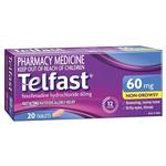 Telfast 60mg Tablets - Hayfever Allergy Relief - Non-Drowsy Antihistamine - 20 Pack