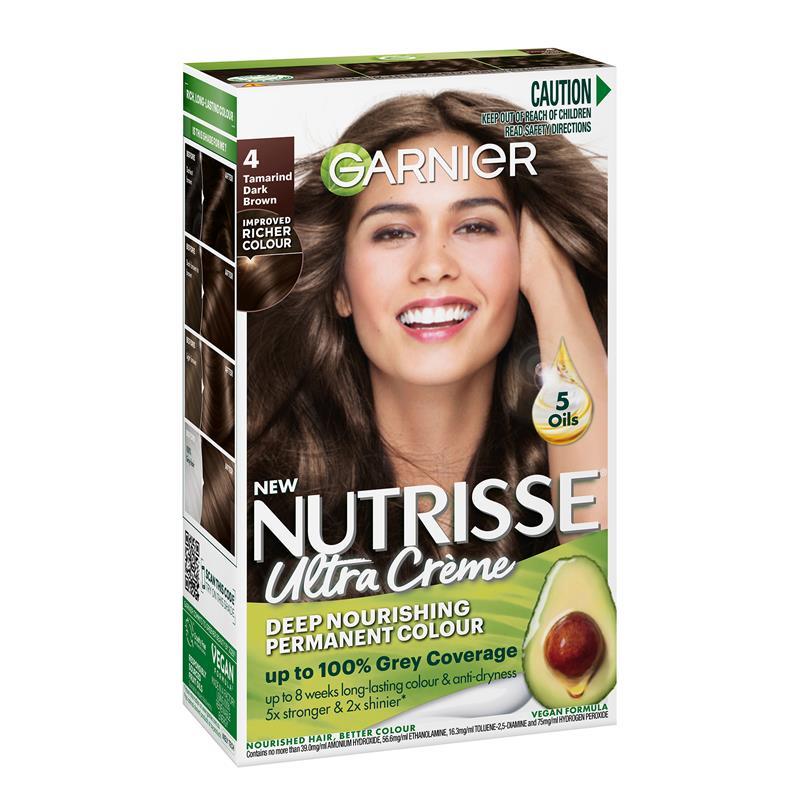 Buy Garnier Nutrisse Permanent Hair Colour - 4 Tamarind Dark Brown  (Enriched with 4 Natural Oils) Online at Chemist Warehouse®