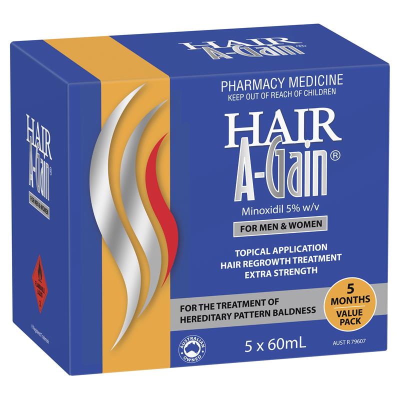 Buy Hair A-Gain Hair Regrowth Treatment Extra Strength for Men & Women – 5  Month Value Pack – 5 x 60ml Online at Chemist Warehouse®