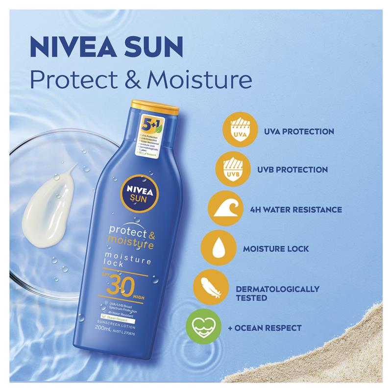 Buy Nivea Sun Protect And Moisture Spf30 Sunscreen Lotion 200ml Online At Chemist Warehouse®