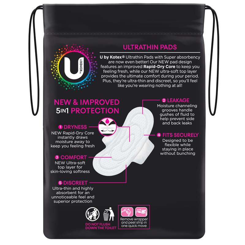 Buy U By Kotex Ultrathins Pads Wing Super 12 Pack Online at