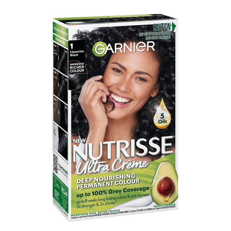 Buy Garnier Nutrisse Permanent Hair Colour - 1 Liquorice Black (Enriched  with 4 Natural Oils) Online at Chemist Warehouse®