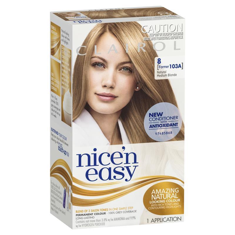 Clairol Nice & Easy 8 Natural Medium Blonde. 
