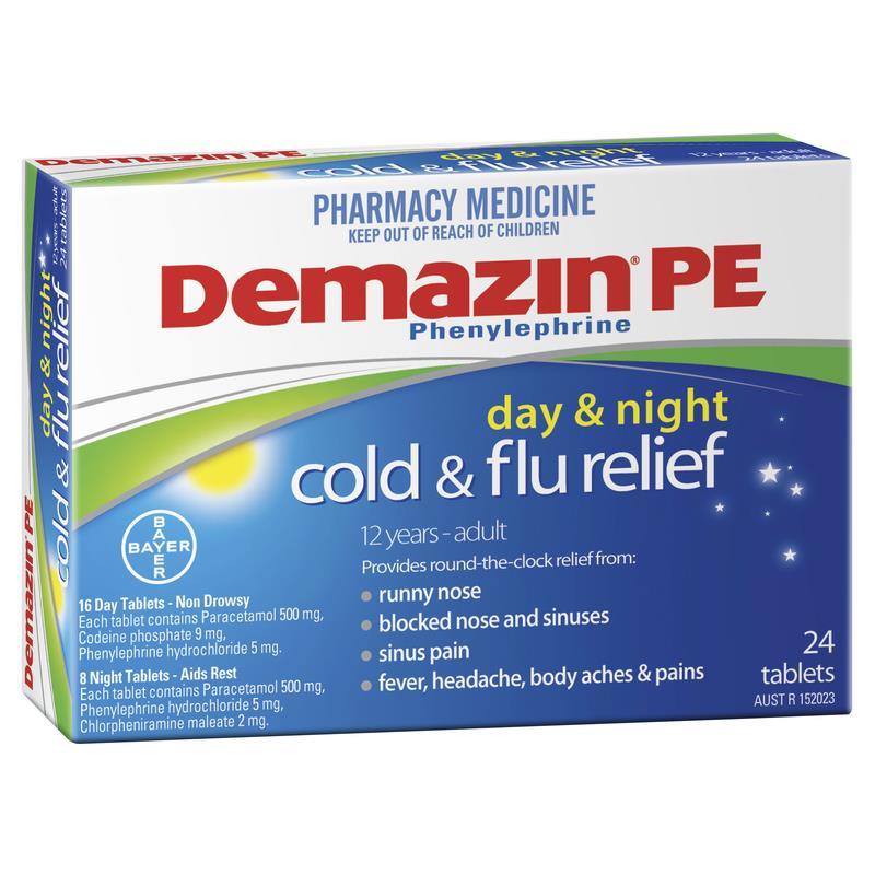 Demazin PE Cold & Flu Day & Night Relief 24 Tablets
