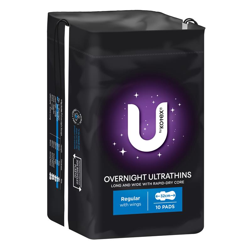 U by Kotex Extra Heavy Overnight 20 Ultrathin Pads with Wings