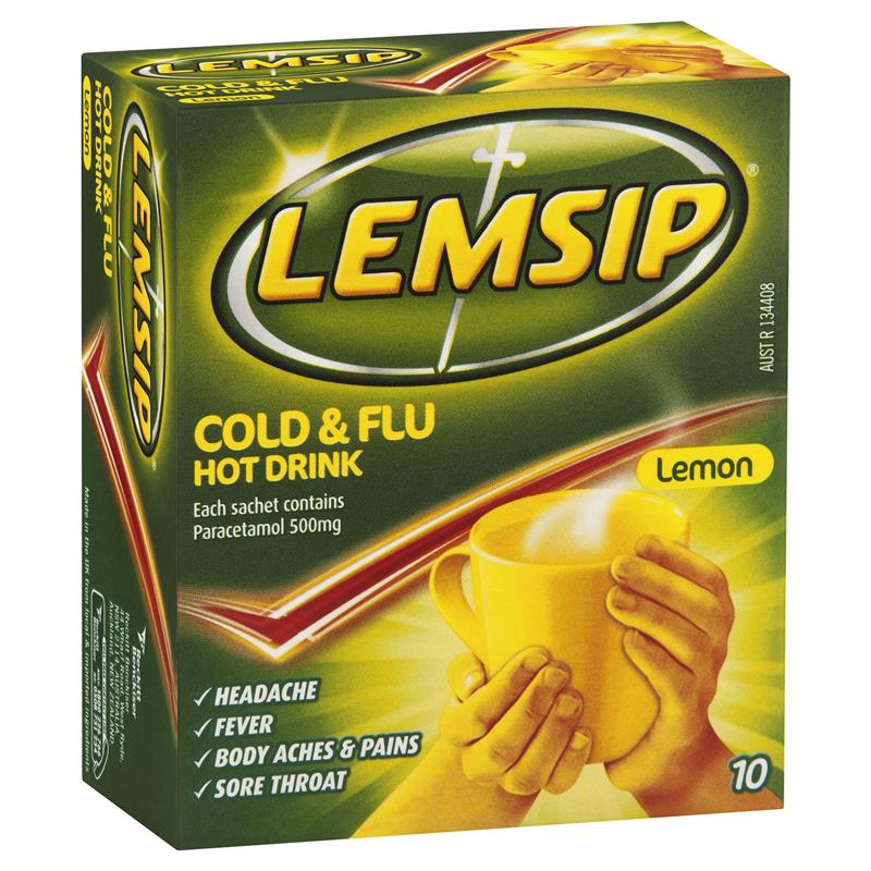 Buy Lemsip Cold & Flu Hot Drink Lemon Flavour 10 Sachets Online at
