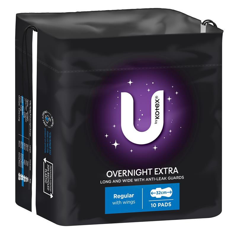 Buy U by Kotex Extra Overnight Pads Wing 10 Pack Online at Chemist