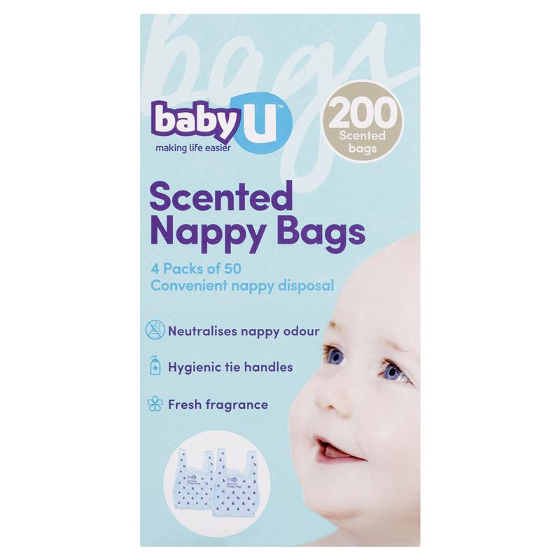 babyU Scented Nappy Bags 4 x 50pk Convenient Disposable Baby U 200 Total