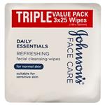 Johnson's Face Care Refreshing Facial Cleansing Wipes For Normal Skin 3 x 25 Pack