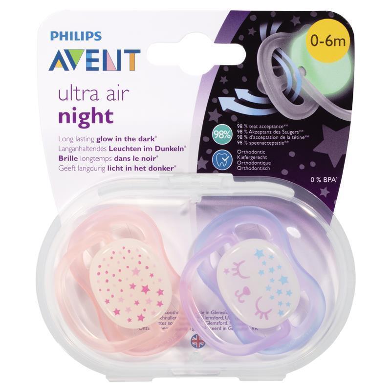 Mam Supreme Night Pacifiers, 16 Months, 2 ct, Assorted Colors