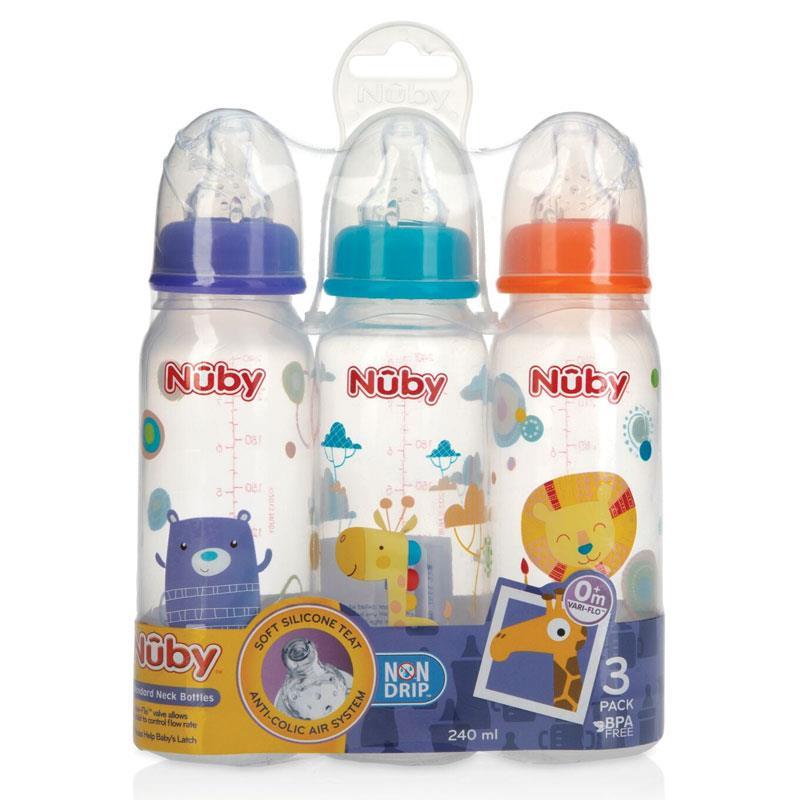 Buy Nuby Printed Non Drip Feeding Bottles 240ml 0 Months 3 Pack Online At Chemist Warehouse®