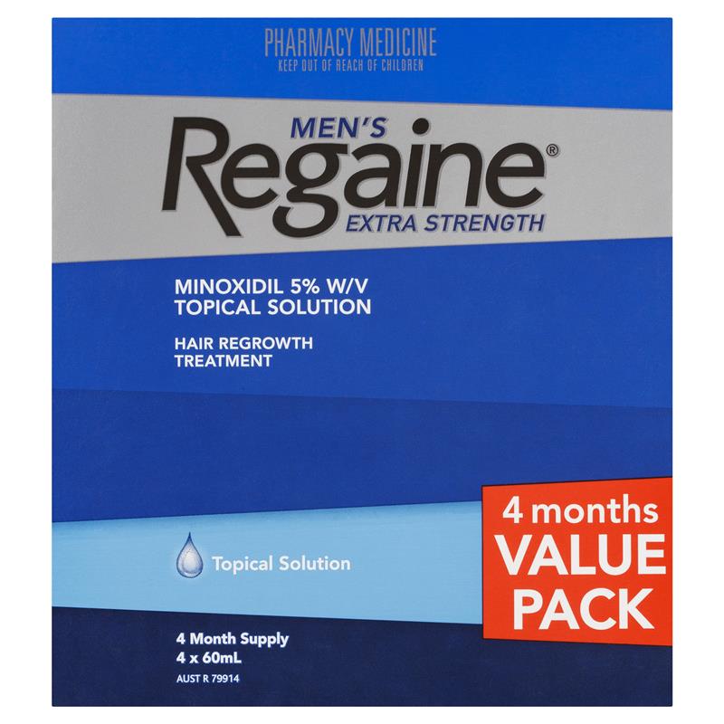 Buy Regaine Men's Extra Strength Minoxidil Hair Regrowth Treatment 4 x 60mL  Online at Chemist Warehouse®