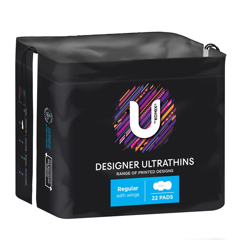 Buy U By Kotex Designer Series Ultrathins Pads Wing Regular 22 Pack Online  at Chemist Warehouse®