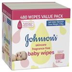 Johnson's Baby Skincare Wipes Ultra Sensitive Fragrance Free 6 x 80 Pack