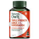 Nature's Own Triple Strength Garlic + C, Horseradish - with Vitamin C for Immunity - 100 Tablets