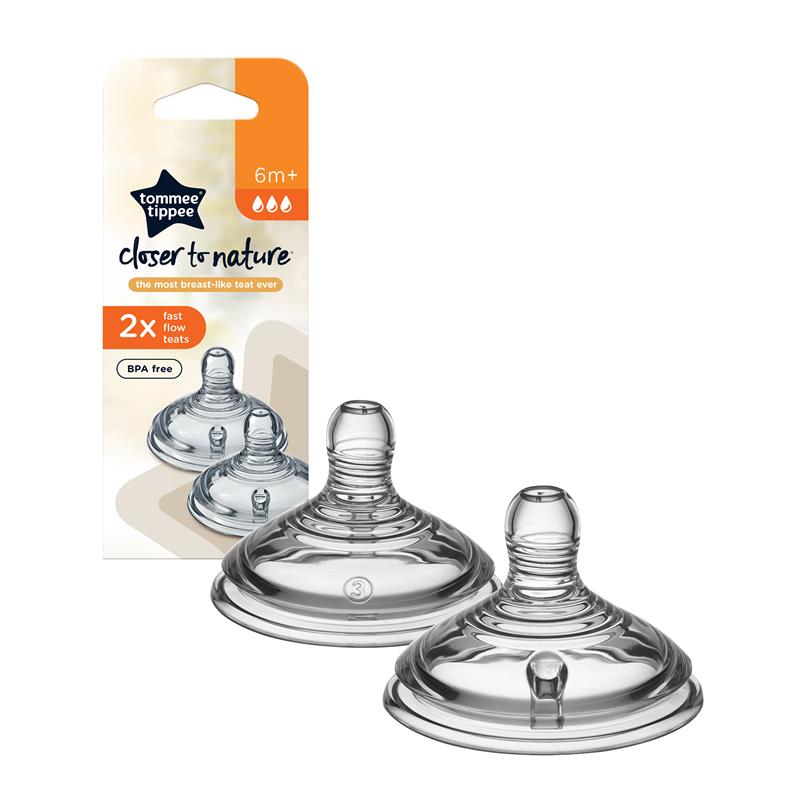 Tommee Tippee Closer To Nature Fast Flow Teats 2 Pack 6M+ - Tesco Groceries