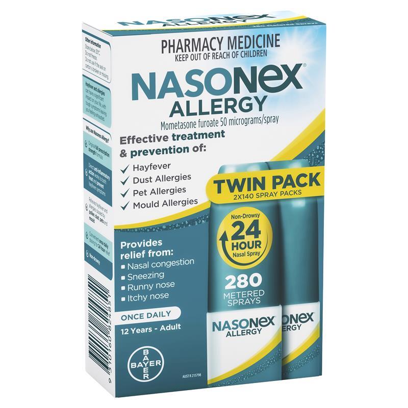 Buy Nasonex Allergy Non-Drowsy 24 Hour Nasal Spray Twin Pack 2 x 140 Sprays  Online at Chemist Warehouse®