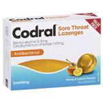 Codral Sore Throat Lozenges Antibacterial Honey & Lemon 36 Pack 