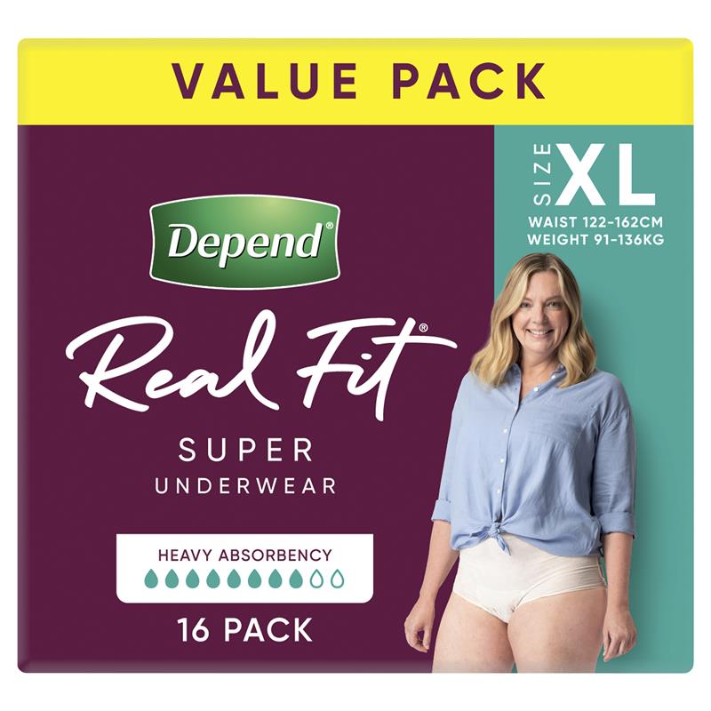 Buy Depend Women Real Fit Underwear Super Extra Large 16 Bulk Pack Online  at Chemist Warehouse®