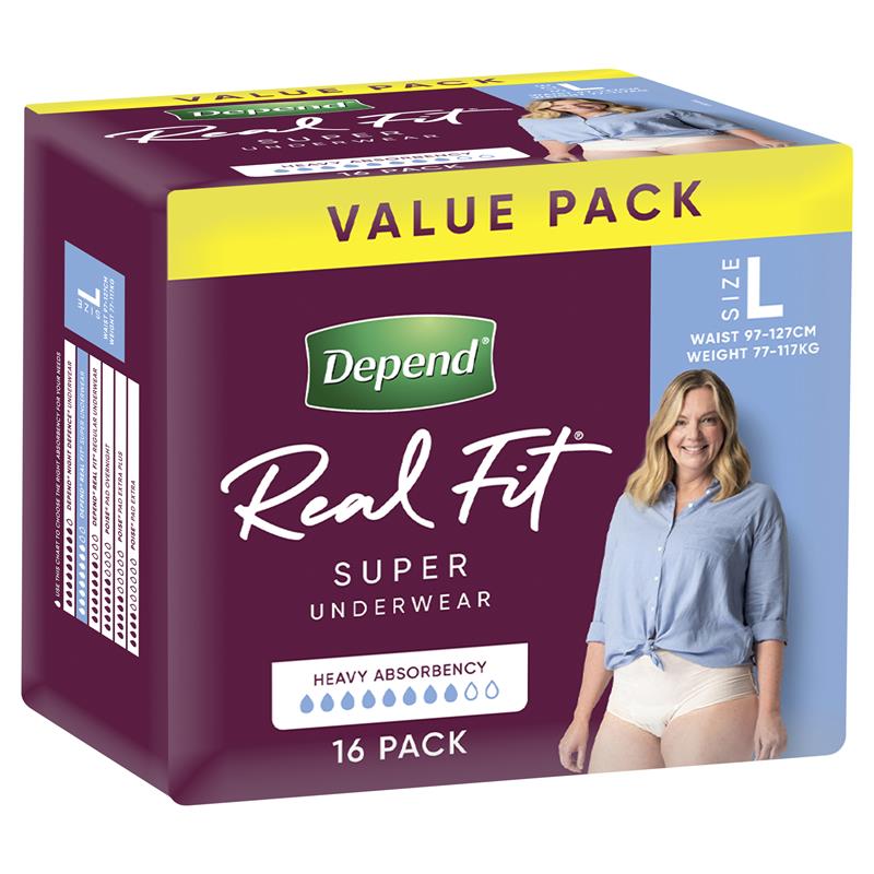 Buy Depend Women Real Fit Underwear Super Large 16 Bulk Pack Online at  Chemist Warehouse®