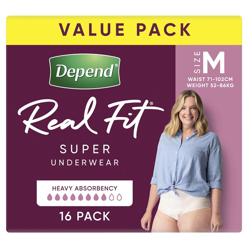 Buy Depend Women Real Fit Underwear Super Medium 16 Bulk Pack