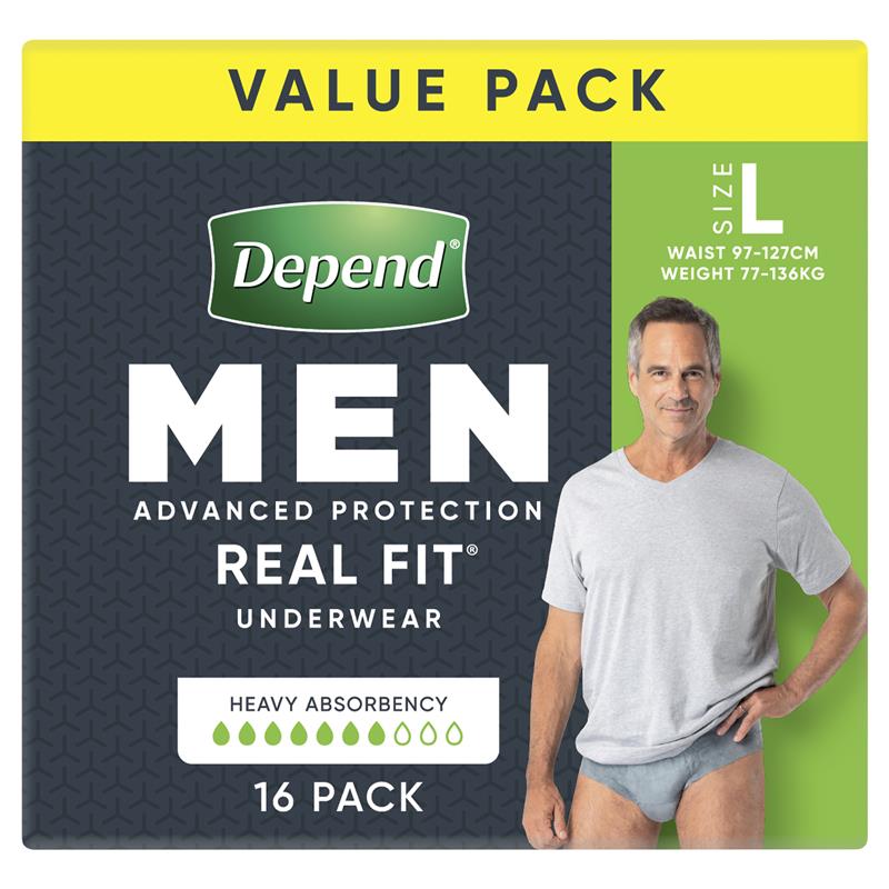 Buy Depend Men Real Fit Underwear Large 16 Bulk Pack Online at Chemist  Warehouse®