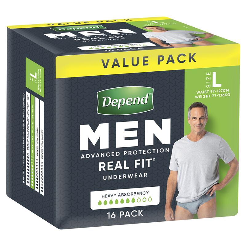 Buy Depend Men Real Fit Underwear Large 16 Bulk Pack Online at Chemist  Warehouse®