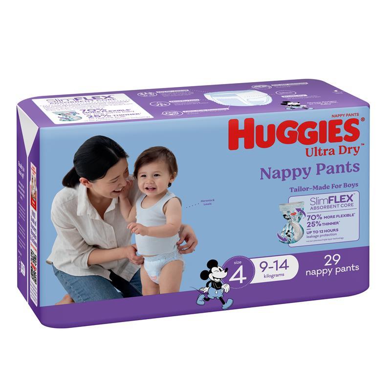 Huggies Ultra Dry Nappy Pants Boy Size 4 (9-14kg) 124 Count (2 x
