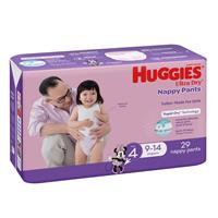 Huggies Ultra Dry Nappy Pants Size 4 9-14kg Girl 29 Pack